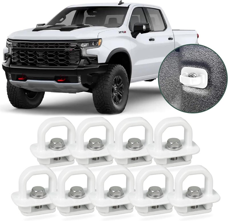 Phamyor Aluminum Tie Down Anchors Truck Bed Side Wall Anchor Compatible with 2007-2023 Chevy Silverado/GMC Sierra, 2015-2023 Chevy Colorado/GMC Canyon, Truck Bed Cargo Hooks, DZ97903, White, 9pcs - Image 1